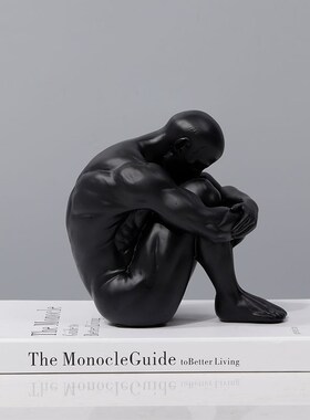 现代简约抱腿黑色人物装饰品摆件样板间办公室书柜桌面雕塑工艺品