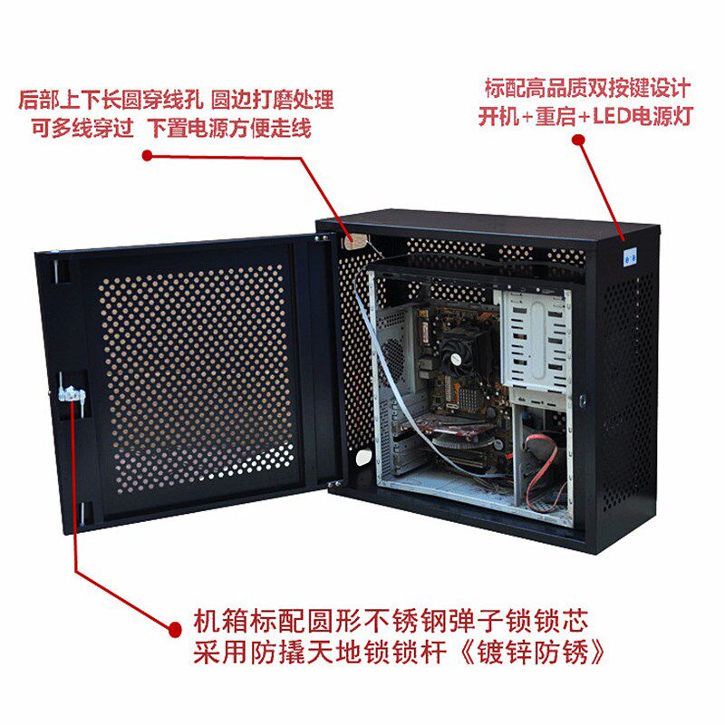小电脑主机保密机箱PC安全机箱禁用USB数据保护箱 侧开门双锁2019