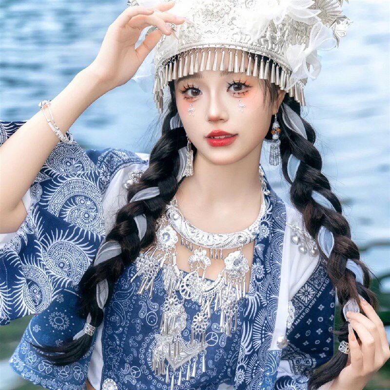2025新款苗族服装苗疆蜡染少女套装旅拍抹胸少数民族舞台服饰表演