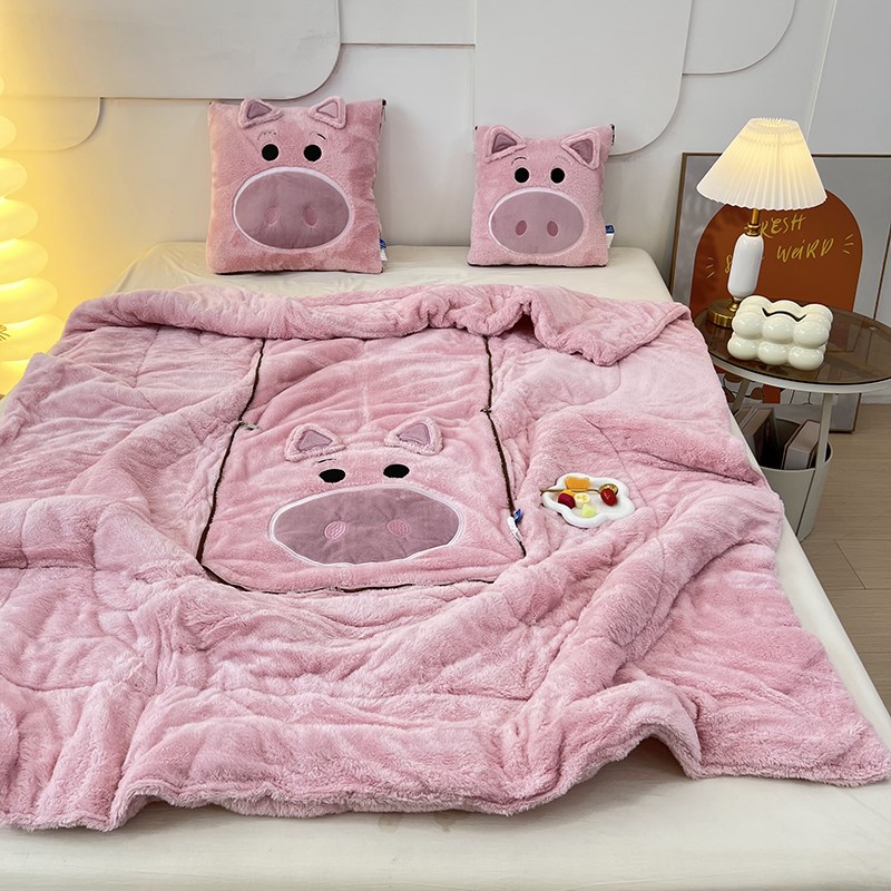 立体卡通双面长绒加绒加厚多功能抱枕被二合一双面两用车载折叠