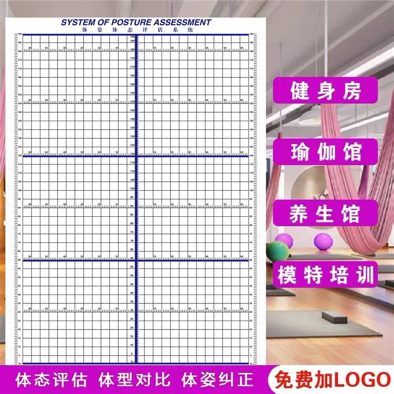 体态评估表挂式贴式体测健身房瑜伽馆私教身高臂展网格身体对比图