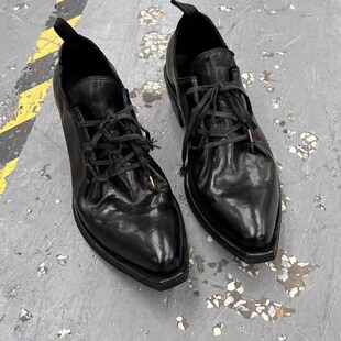 模特巫师鞋尖头皮鞋男女高跟走秀潮款小众翘头厚底增高休闲德比鞋