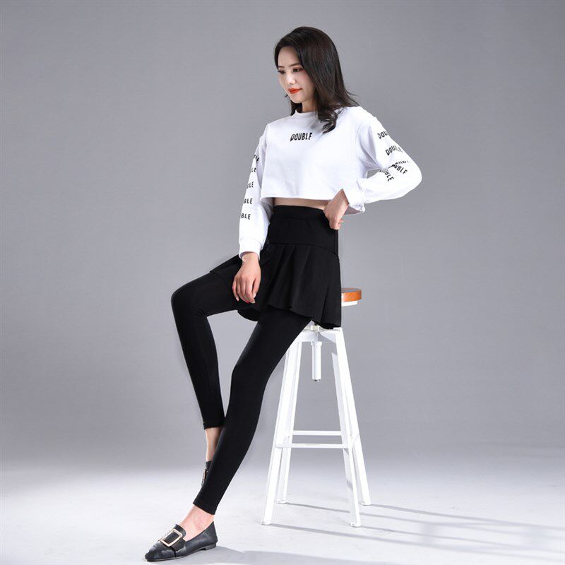 网红2021新款百褶假两件打底裤连裙裤女大码带裙外穿长裤冬款春秋
