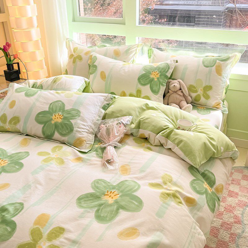 小清新床上四件套全棉纯棉床单被套一1米5五2二8八乘两绿色三件套