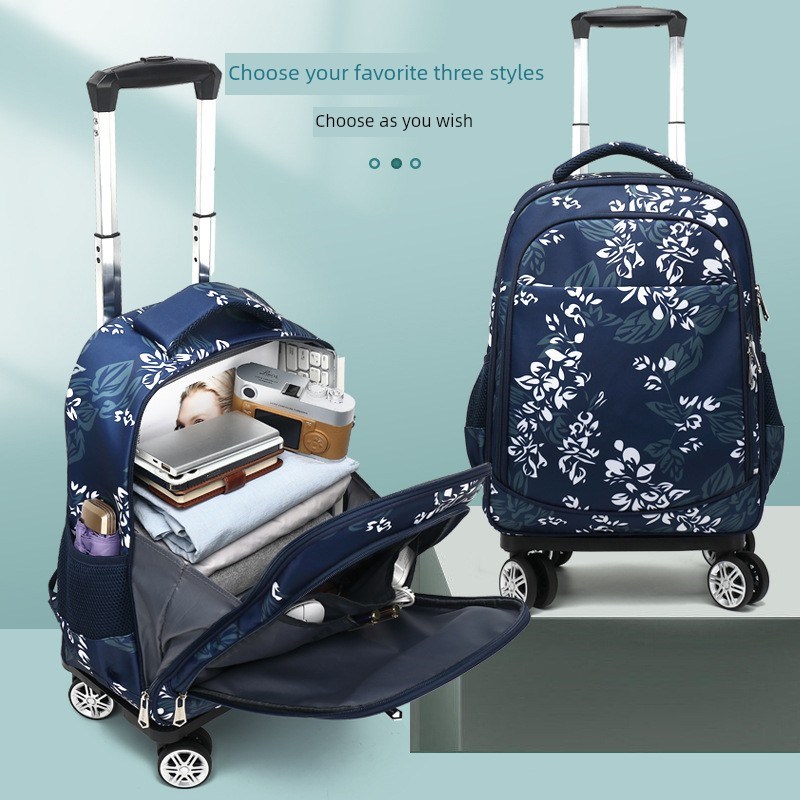 背拉两用中小学生拉杆书包短途旅行包双肩背包万向轮轻便可登机箱
