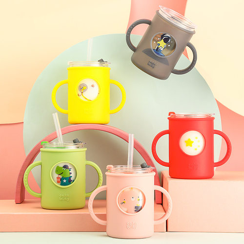 戒奶牛奶杯带刻度喝奶杯玻璃杯儿童吸管杯冲泡奶粉学饮杯宝宝水杯