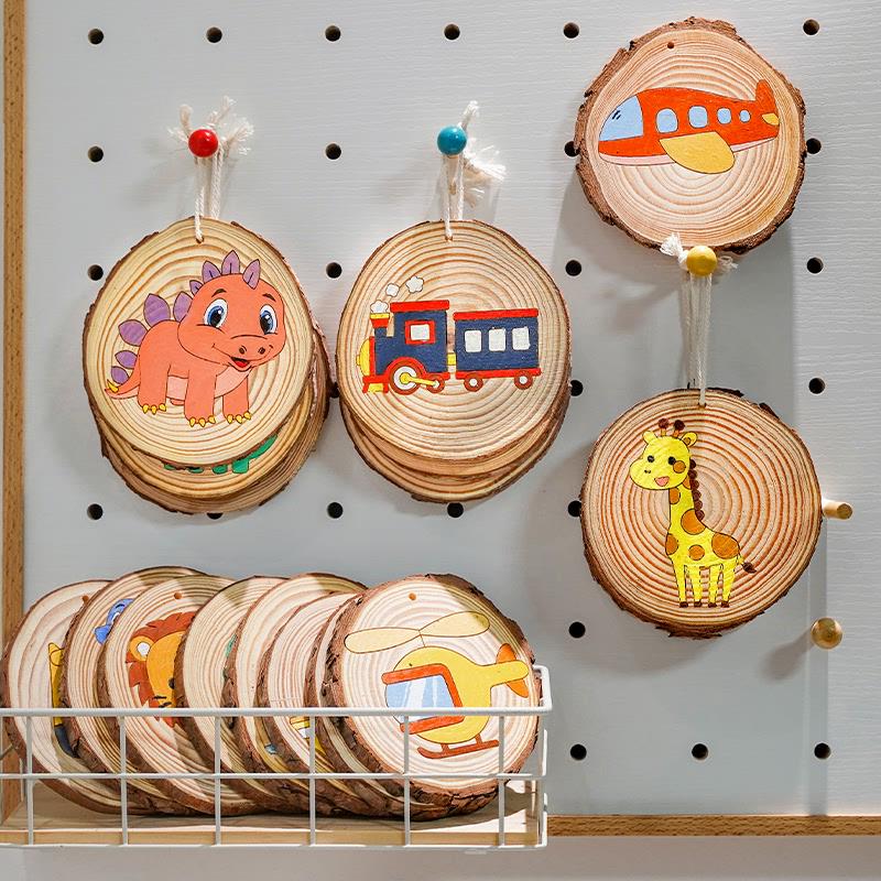 原木片年轮片圆木片diy材料亲子手工绘画幼儿园美工区装饰背景