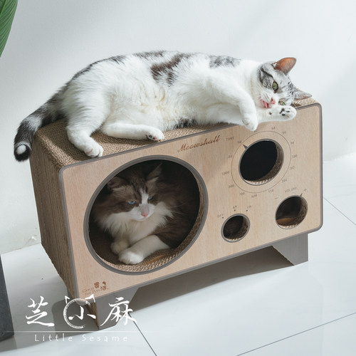 芝小麻 美式收音机瓦楞纸猫窝猫抓盆磨爪器大号猫咪猫玩具猫抓板