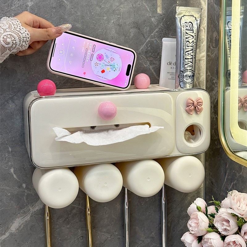 牙刷置物架洗脸巾一体可清洗杯子漱口杯刷牙杯壁挂式免打孔牙刷架