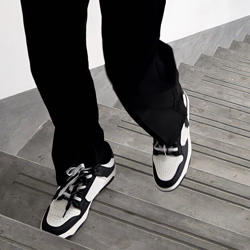 抱走推土机春夏款情侣板鞋男女鞋黑白撞色透气情侣男士运动休闲鞋