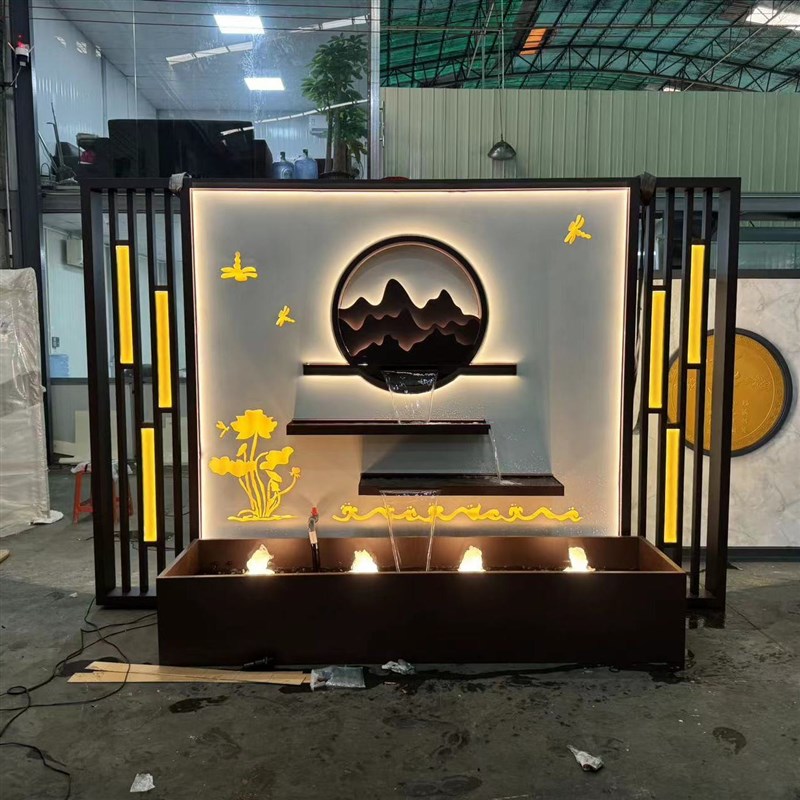 定制不锈钢背景墙别墅园林假山流水影壁墙户外花园水幕墙隔断屏风