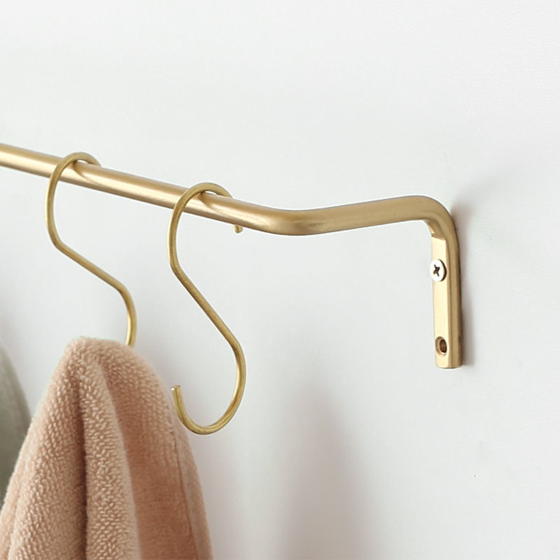 欧式厨房卫生间挂毛巾杆免打孔不锈钢置物架浴室免钉厕所黄铜挂杆
