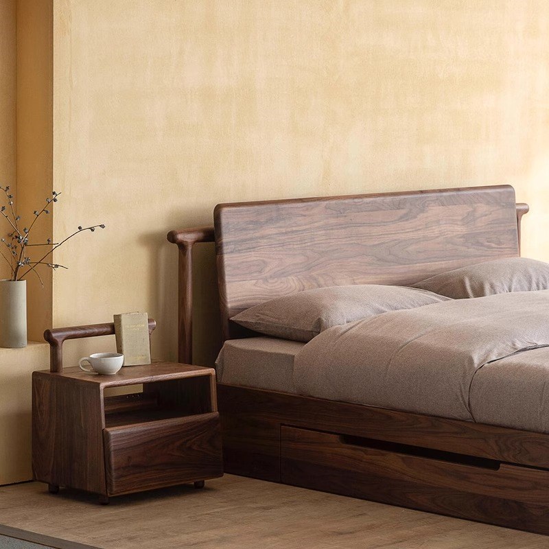 新中式黑胡桃白蜡木床实木双人床卧室酒店民宿大床储物主卧家具