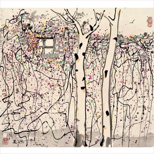 吴冠中版画小窗之外吴冠中代表作近方幅小品画雅间客房卧室装饰画