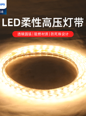 飞利浦高压220V灯带led防水家用客厅吊顶灯条线形超亮柔性硅胶