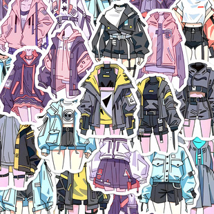 108张工装服饰贴纸炫酷服饰oc个性创意稿图笔记本手账本贴画防水
