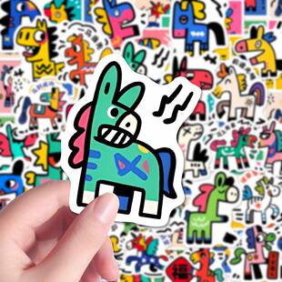 130张奇奇怪怪小马可爱卡通简笔画贴纸多巴胺小马儿童趣味diy贴画