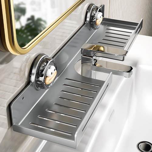 吸盘水龙头置物架卫生间洗手台浴室镜前厨房壁挂免打孔沥水收纳架