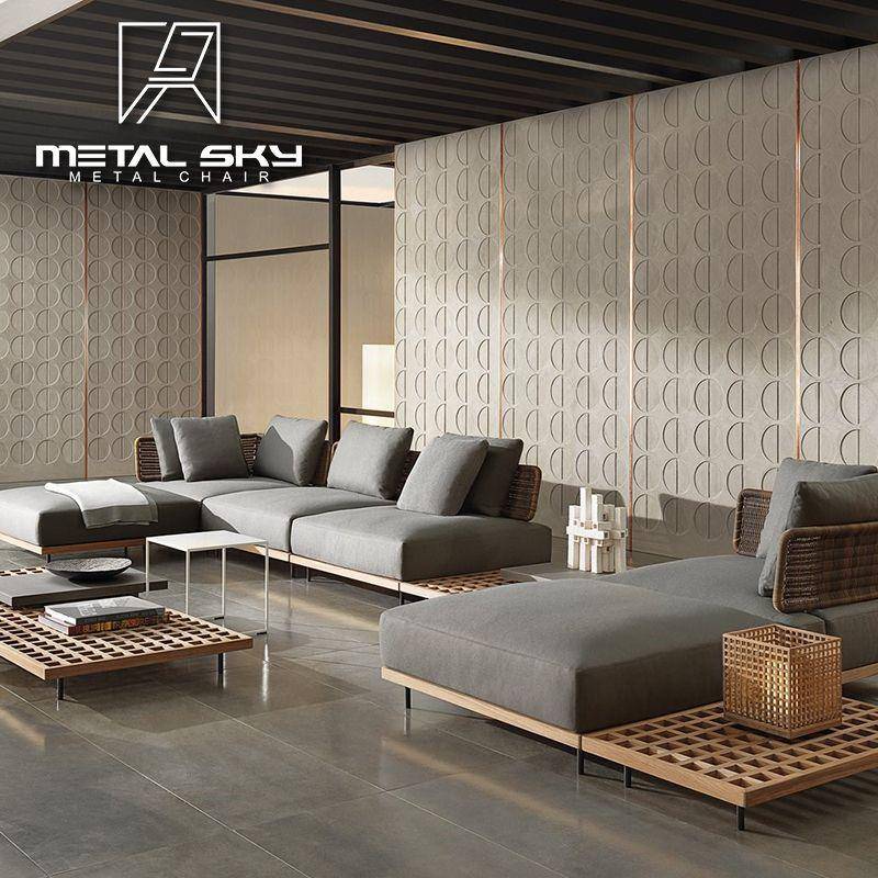 户外沙发客厅阳台酒店民宿露天休闲三人柚木藤编沙发茶几组合家具