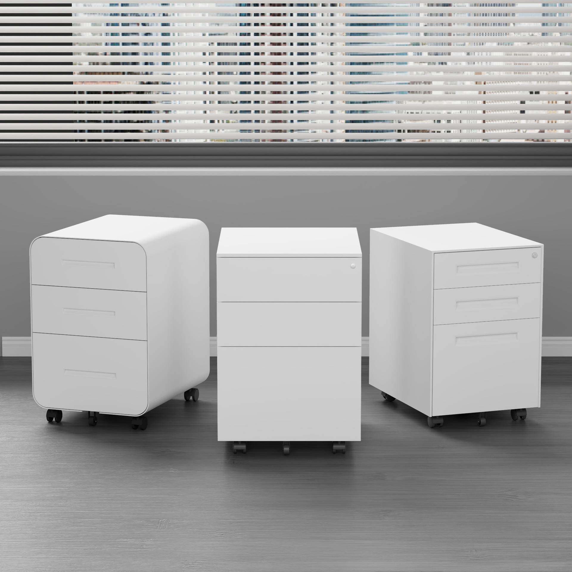 办公活动柜钢制三抽文件柜桌下移动矮柜铁皮收纳抽屉柜储物柜带锁