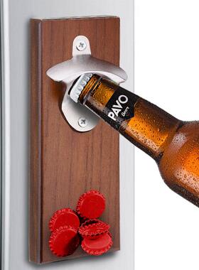 墙壁挂式木座啤酒开瓶器复古启瓶器创意冰箱贴金属磁铁酒吧启子