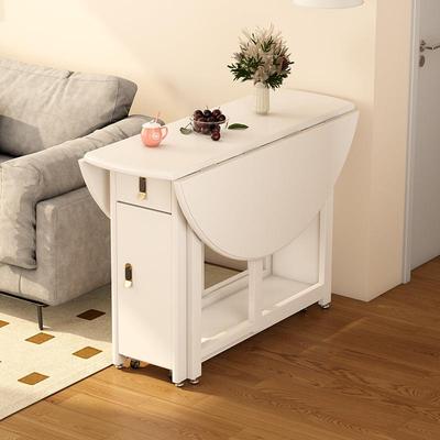 实木餐桌白色伸缩折叠家用可变圆桌饭桌现代简约小户型餐桌椅组合