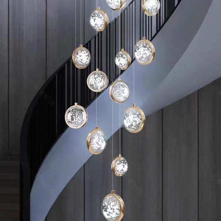复式旋转楼梯长吊灯现代轻奢气泡水晶球简约跃层吊灯loft公寓吊灯