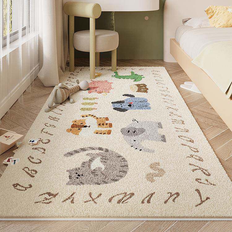 卡通可爱风仿羊绒地毯耐脏易打理地毯全铺家用卧室隔凉防滑床边毯
