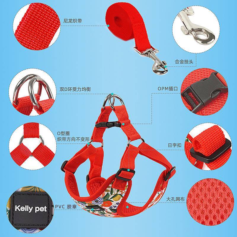 2025新款宠物碎花胸背带舒适透气夏季专用中小型犬狗狗牵引绳狗带
