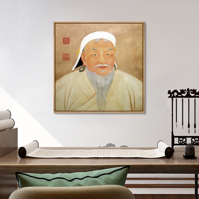 成吉思汗挂画元太祖画像新客厅玄关画蒙古装饰画名壁画