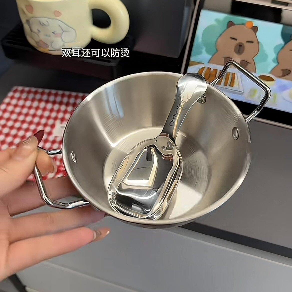 304早餐燕麦碗水果沙拉碗食品级不锈钢碗儿童宝宝家用双耳碗套装.