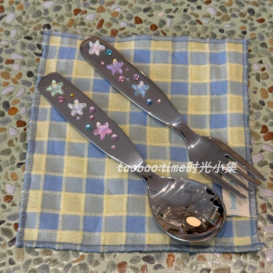 ins韩风星星镶钻可爱餐具套装超闪五角星勺子叉子餐具精致甜品勺.