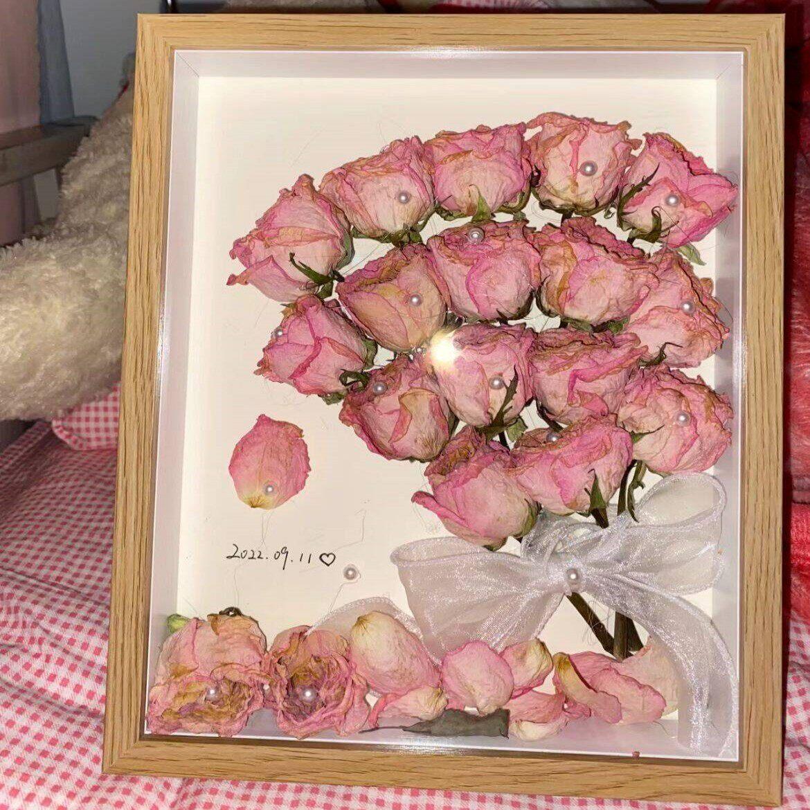 干花相框材料制作收纳手工diy永生花展示盒立体摆件玫瑰标本画.