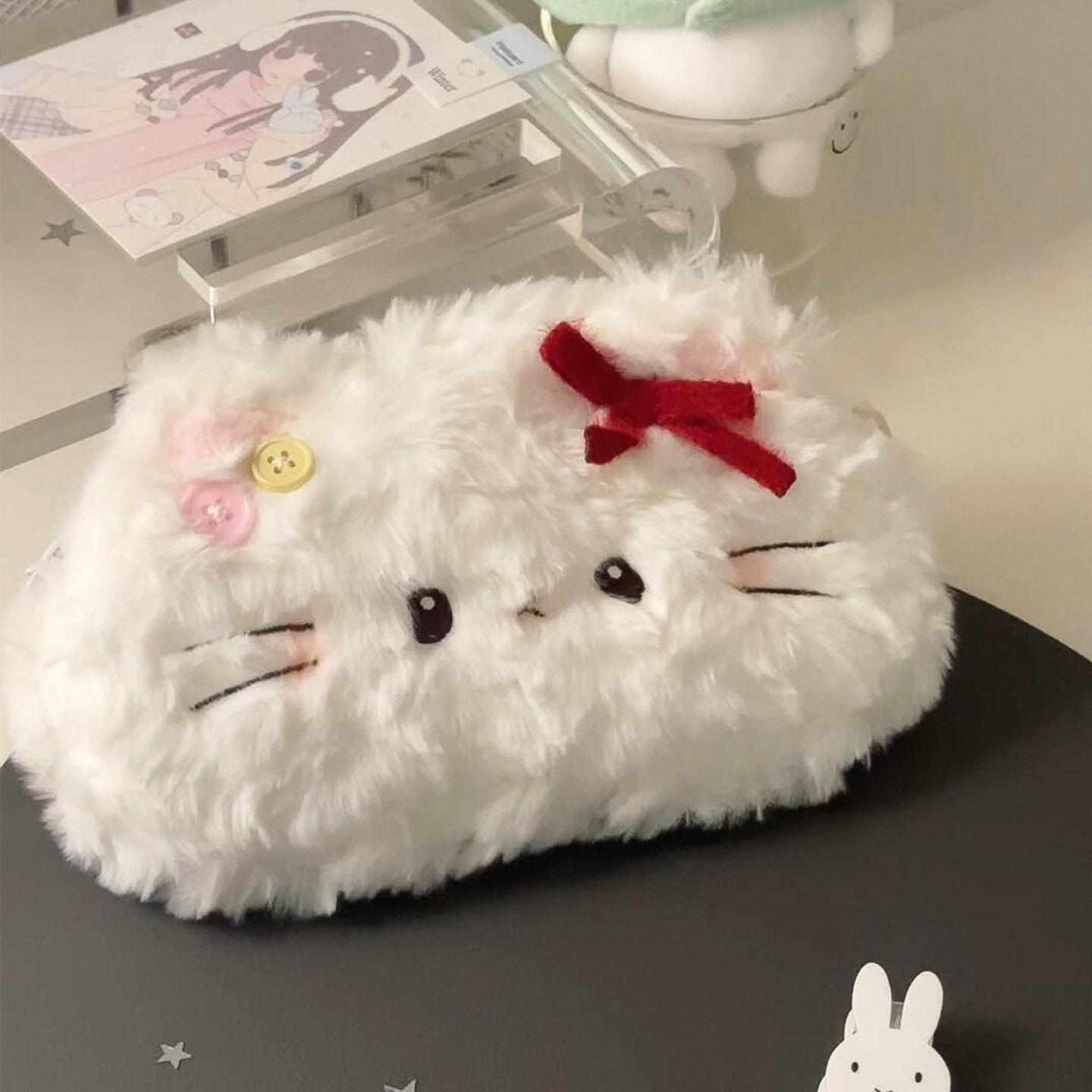 开学好物!可爱哈喽Kitty毛绒笔袋大容量小初高中女生文具收纳袋.