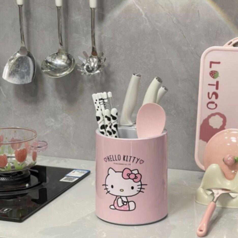 hellokitty刀架置物架厨房筷子勺子收纳筒桌面收纳架一体式沥水架