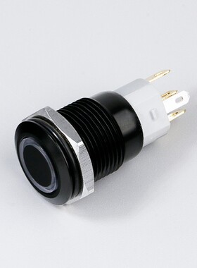 16MM黑金属按钮开关自锁平面环形带LED灯220V圆形点动按键12V24V