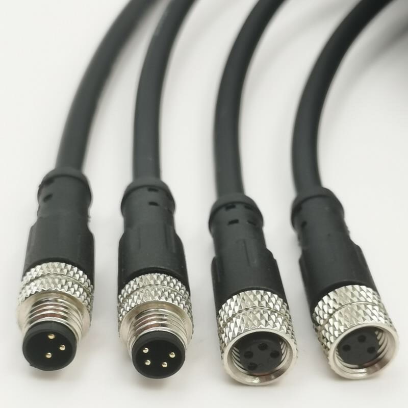 M8插头连接器3针4针防水公母I型弯头90度连接线3T4P针孔式插头线