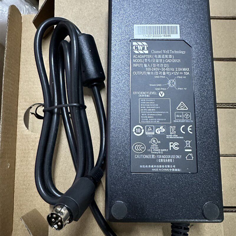 CWT侨威12V10A电源配接器CAD120121四针4芯插头120W带锁螺纹头5.5