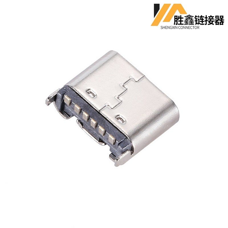 180度TYPE-C6P立式贴片母座直插立贴6Pin插板短体充电座USB3.1