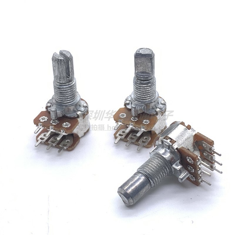 R1210G 12型B20K B50K 6脚双联音箱功放音响音量电位器轴长15mm