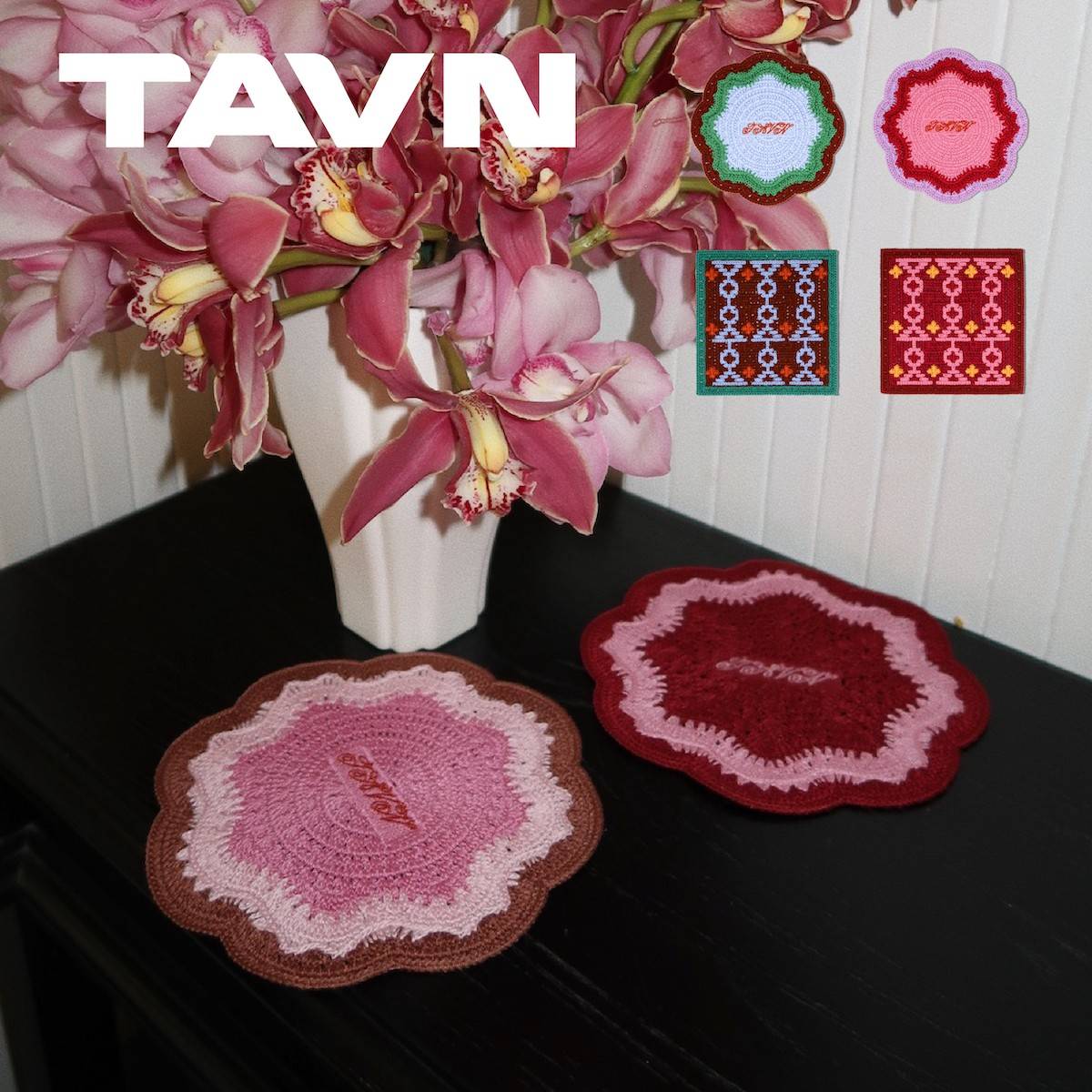 TAVN【Lace Echoes蕾丝回声】撞色蕾丝编织杯垫针织异形隔热餐垫