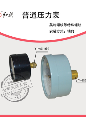 红旗轴向压力表Y-40Z/60Z 0-0.6/1/1.6/2.5MPA 1/2分 螺纹 G1/4/8