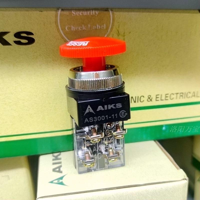 原装AIKS爱克斯急停按钮开关AS3001-11ZS/R红色自锁蘑菇头开孔30M