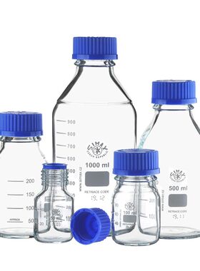 SIMAX透明丝口瓶蓝盖试剂瓶玻璃宽大口方形瓶100 250 500 1000ml