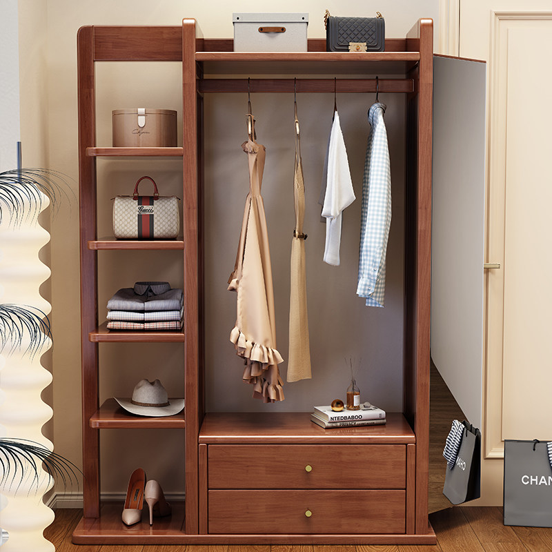 实木挂衣架穿衣镜一体衣帽架带镜子落地卧室全身镜多功能收纳架子