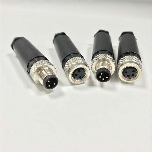 m8插头传感器接头公头母头连接器3芯4芯电线防水针孔式法兰座镀金