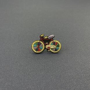 手工刺绣自行车图案简约百搭通用小尺寸服饰配件印度丝胸针 法式