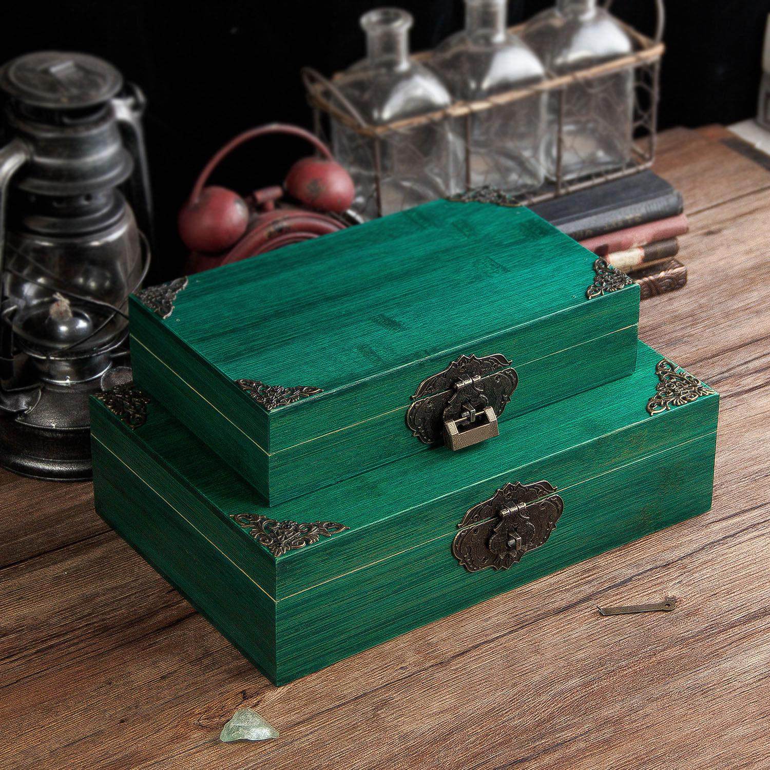 竹盒子复古带锁木盒竹木收纳盒木箱收纳木质实木储物箱子盒箱绿色,收纳整理,桌面收纳盒,淘宝优惠券,粉丝福利购,淘宝优惠卷