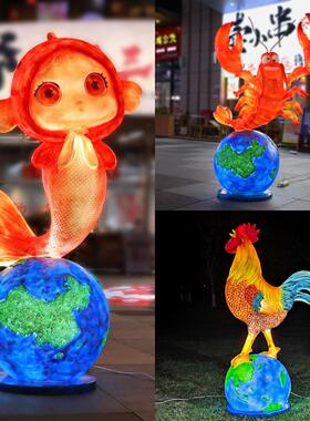 彷真发光鱼小龙虾雕塑玻璃钢鱼蛙店餐厅排档挂件灯箱迎宾装饰摆件