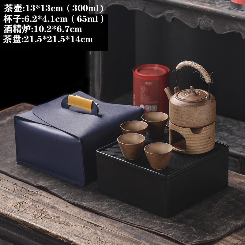 旅行煮茶壶仿柴烧侧把复古提梁户外茶具烧水泡茶壶茶盘便携式套装